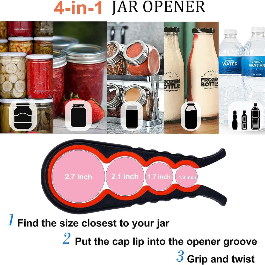 Открывалка для банок Открывалка для бутылок Захват для банок для слабых рук, пожилых людей с артритом, детей, нескользящий инструмент для открывания консервных банок 4 в 1, легко снимает крышки