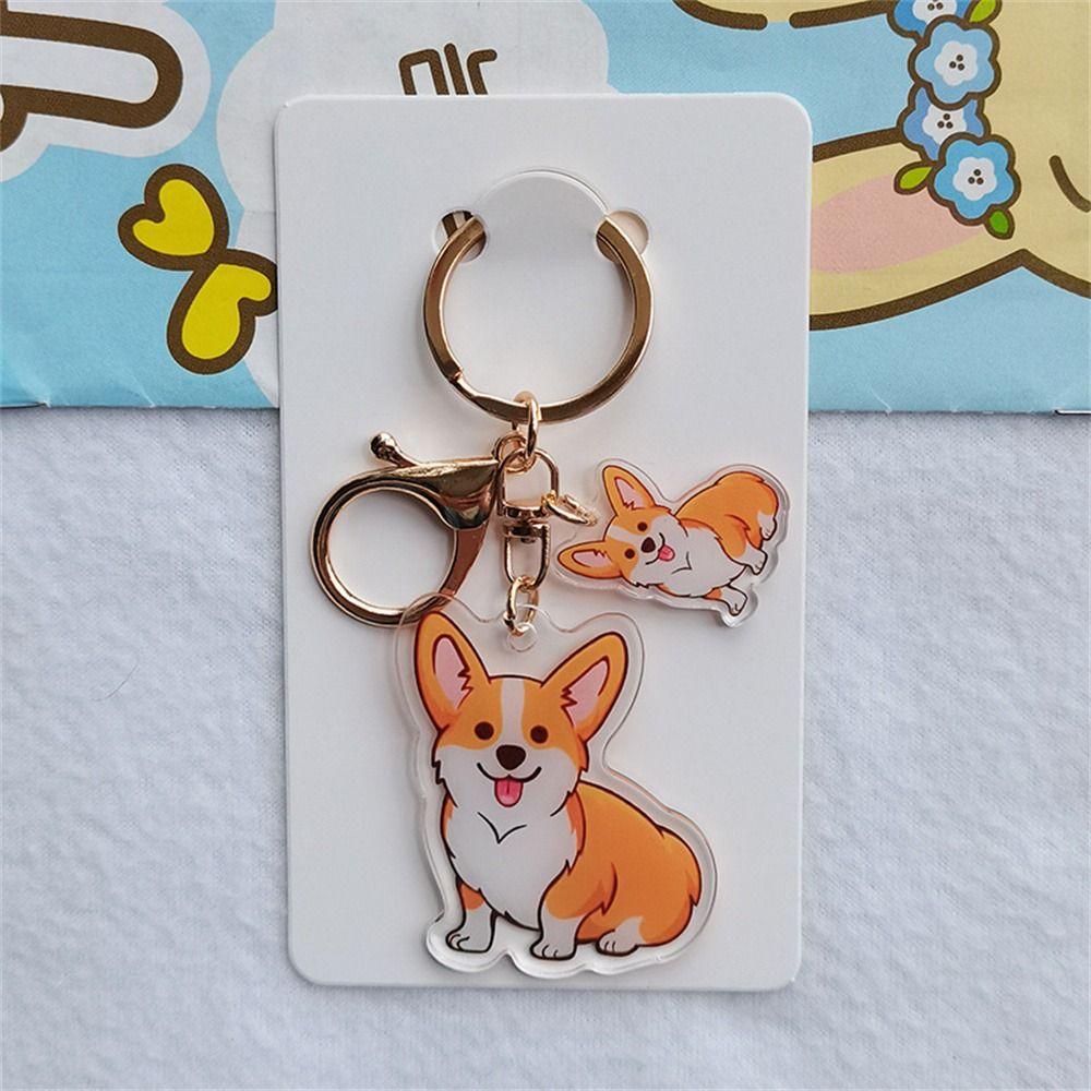 Transparent Corgi Key Chain Double-Sided Dog Pendants Backpack Decor Dog Key Ring Handbag Pendant