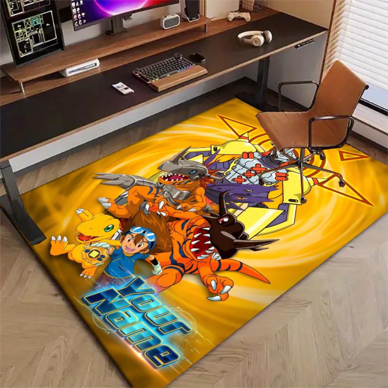 Custom Digimon Mat Personalized Name, Polyester Washable Indoor Entryway Rug, Gift for Christmas, Easter, Thanksgiving Day