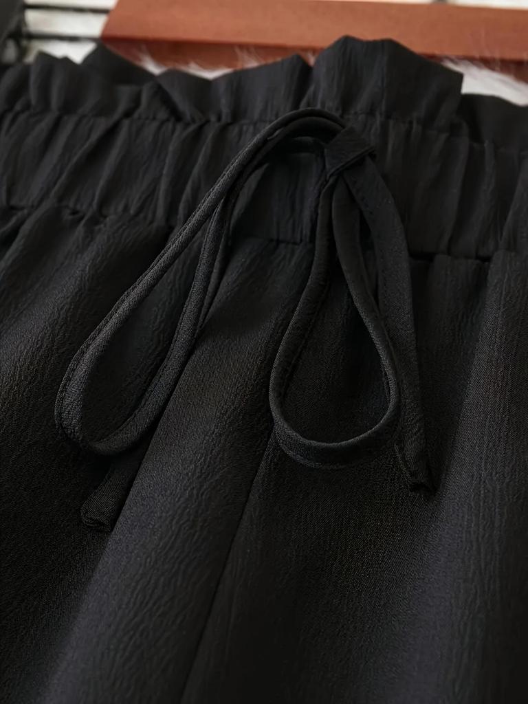 2025 Евро-Американские Повседневные Летние Брюки Прямого Кроя: Однотонный, Большой размер, Свободный дизайн с широкими штанинами