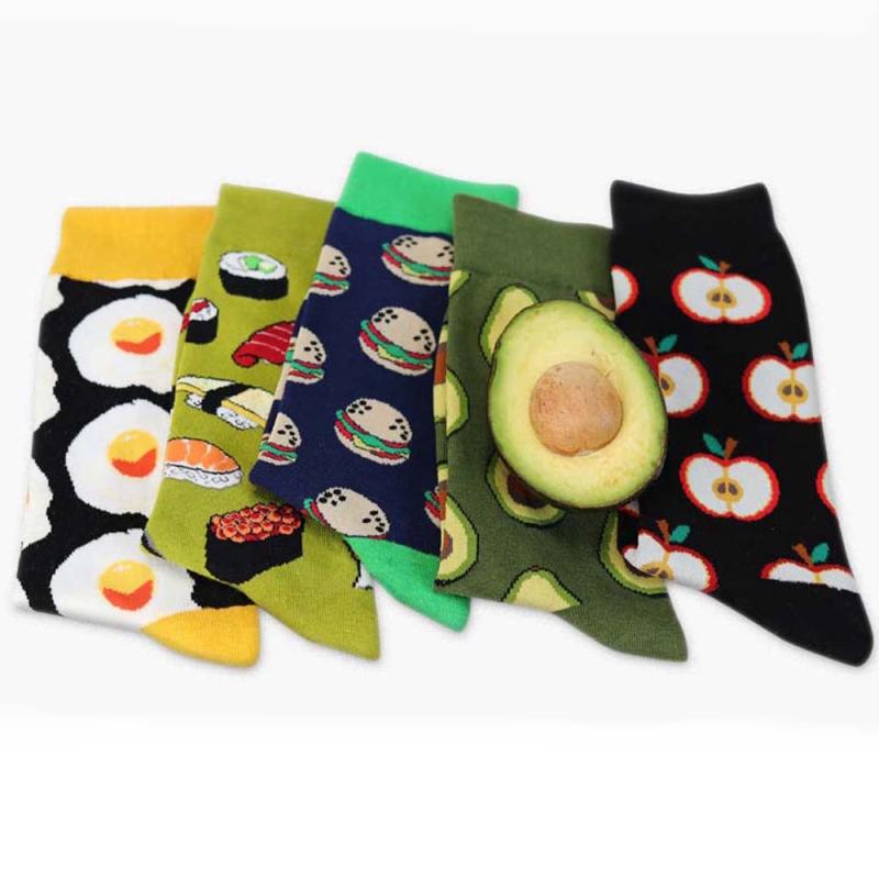 Unisex Fashion High Hosiery Socks Women Men Fruit Sock Avocado Hamburger Cherry Art Cotton Socks