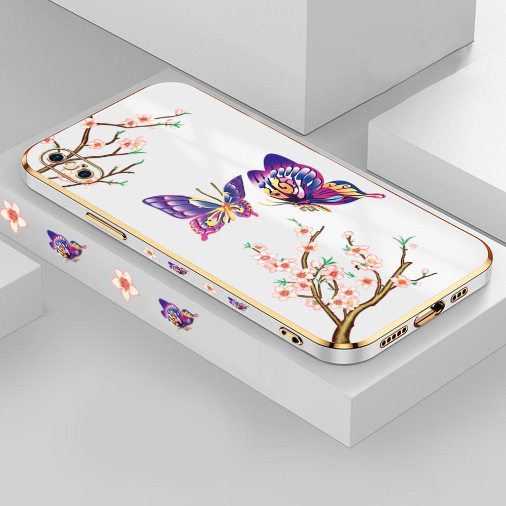 Чехол для телефона с 6D покрытием и бабочкой для iPhone 11 12 13 14 Pro Max XR XS Samsung S23 S20 S21 A51 A52 A12 A30S Plus 5G Xiaomi Redmi VIVO Мягкий чехол из ТПУ