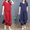 Плюс размер Женский повседневный летний топ с коротким рукавом шаровары комплект из 2 предметов Cross-Border Одежда больших размеров