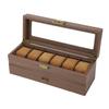Watch Holder Vintage Grain PU Leather Double Layers 6 Slot Watch Holder Organizer