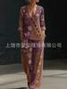 1116 Spring/Summer New Women's Wear: European and American minimalist elegant loose V-neck diagonal button shirt wide-leg pants two-piece set