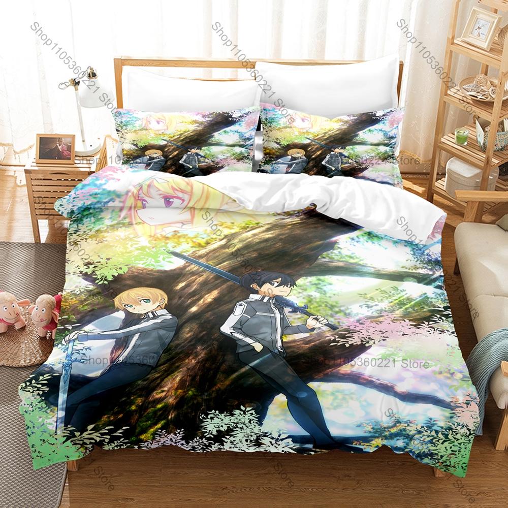 Kirito Asuna SAO 3PCS Bed Set Vivid Character Print Cozy Microfiber Home Bedding 2026 Duvet Cover 2 Pillowcase