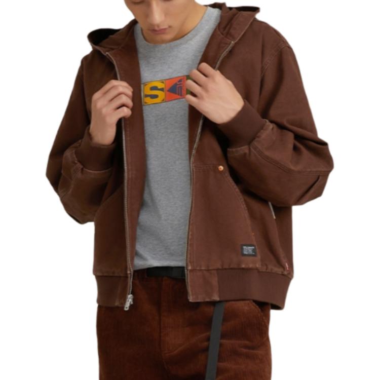 Levis Однотонная джинсовая куртка с капюшоном и длинными рукавами Мужские куртки Коричневый 002I3-0000