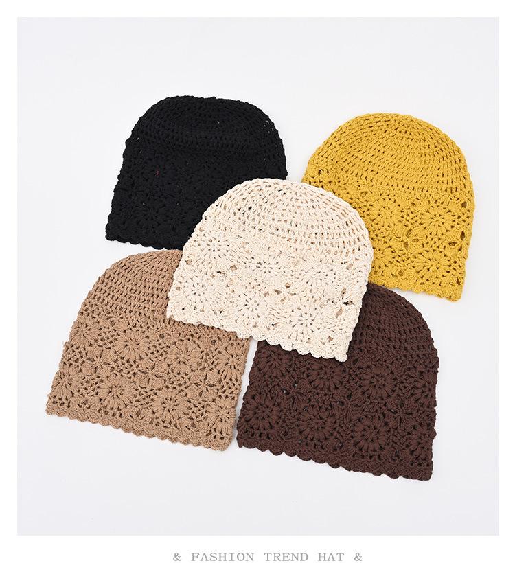 Japan Handmade Crochet Hollow Head for Women Spring Summer Retro Casual Knit Cap Fashion Melon Mesh Hat Pullover Hat Breathable