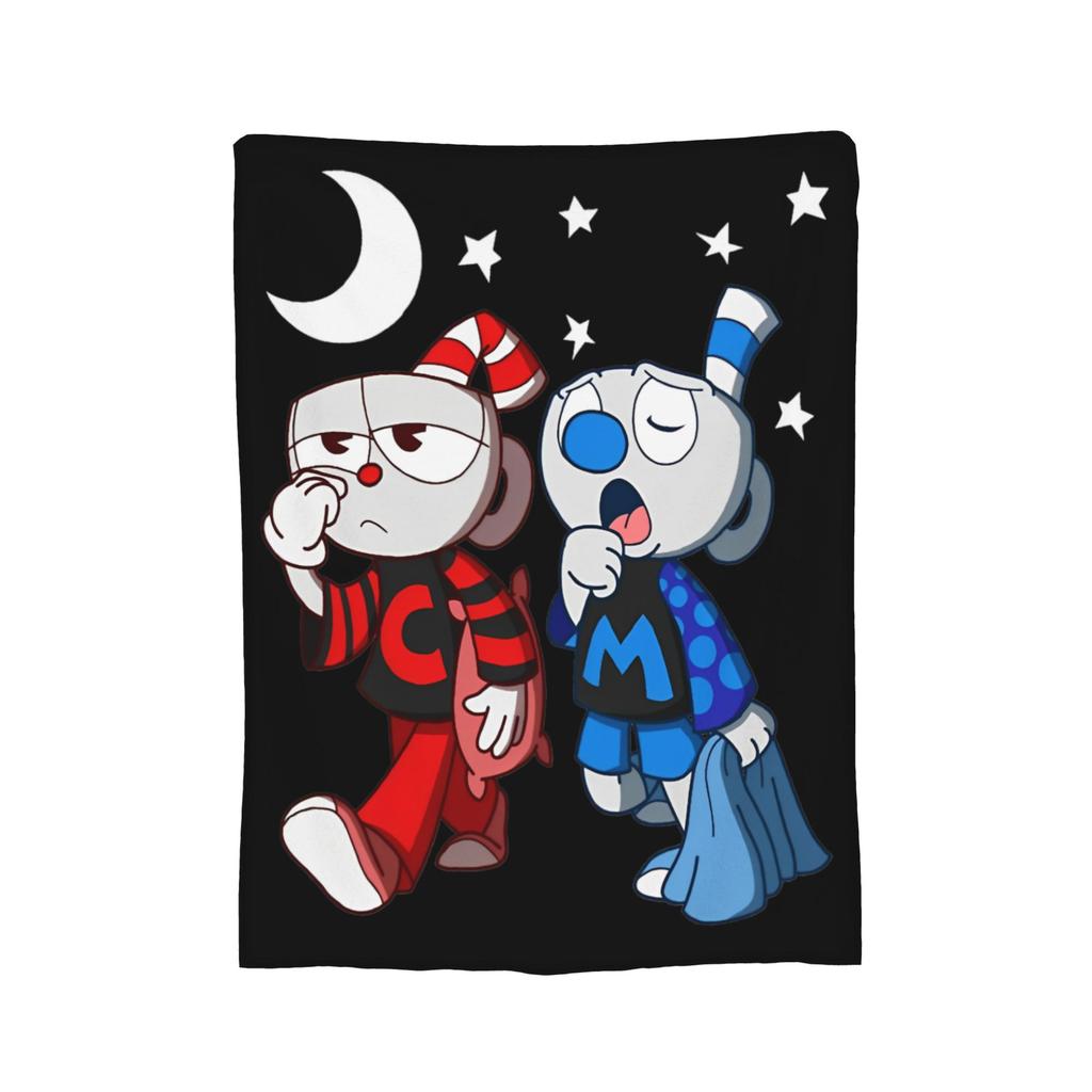 Cartoon Cuphead and Mugman Game Blankets Flannel Summer Multifunction Lightweight Throw Blanket for Home Couch Bedspread