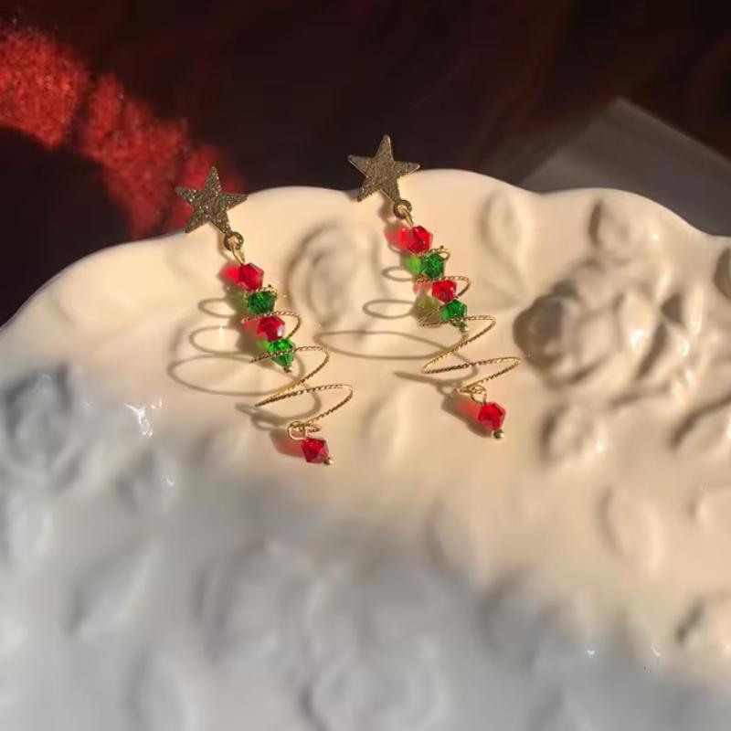 Новые модные нежные рождественские серьги-елочки для женщин, разноцветные бусины, звезды, Санта-Клаус, снеговик, висячие серьги, рождественские подарки для девочек