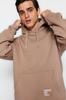 Men's Fashion New Sweatshirt Basic Khaki Oversize Wide Cut Hooded Labeled Fleece Cotton Sweatshirt