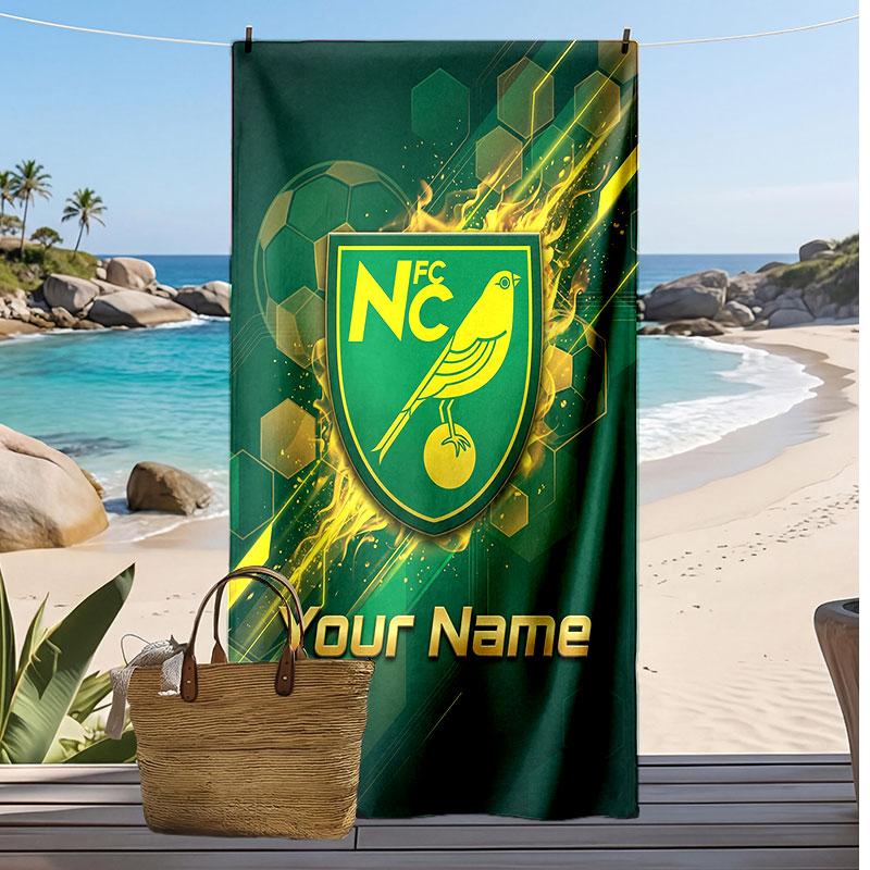 Norwich City Personalized Printed Beach Towel Soccer Logo Support Custom Name Text Absorbent Towel For Sport Travel Special Gift