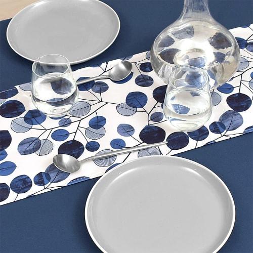 СТИЛЬ Декор Дорожка на стол/Центральный элемент стола (30см x 130см), 100% хлопок, двусторонний, темно-синий с лиственным принтом, W2602210