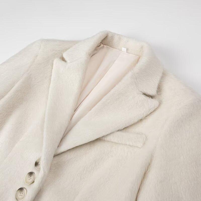 Women Winter Blazer Coat Turn Down Collar Warm Coat Turn Down Collar Fashion Design Blazer Feminino Tops Clothes