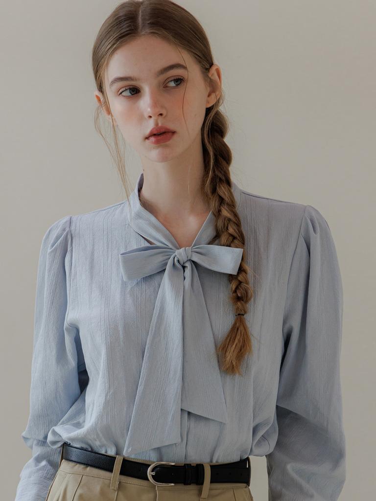 EIGHT DAYS A WEEK Cotton Tie Blouse Blue Ad398