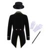 Girls Circus Costume Set Long Sleeve Lapel Tailcoat with Magic Wand Hat Gloves Halloween Dress Up Performance Outfit