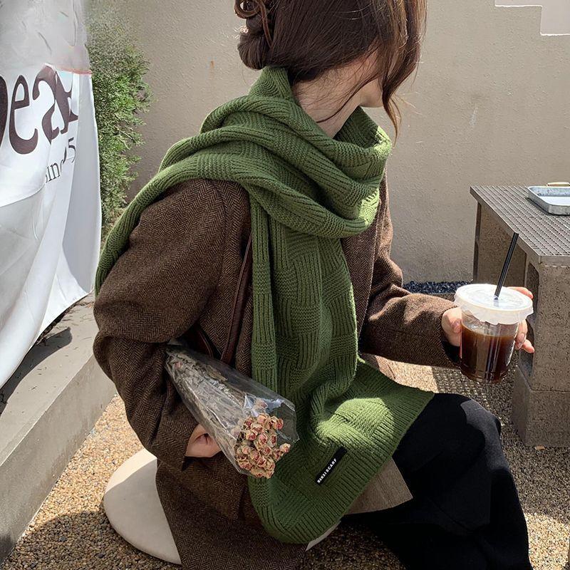 Женский студенческий шарф из искусственного кашемира высокого класса, осенне-зимний, теплый, вязаный, длинный, утолщенный, грелка для шеи