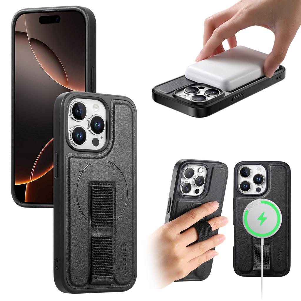 For iPhone 15 Pro Max Magnetic Case CASENEO Wristband PU Leather+PC Shockproof Phone Cover