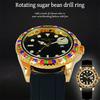 Men's Quartz Watch with Rotatable Bezel, Colored Diamond Inlaid Calendar Watch, Waterproof Night Light Men's Business Watch, Holiday Gift