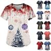 Women's Fashion V-Neck Short Sleeve Workwear With Pocket Christmas Printed Top