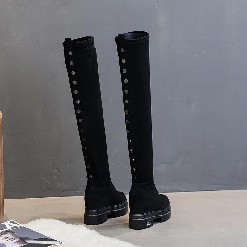 Fashion Inner Height Increasing Women's Boots New Over The Knee Long Boots for Women Thick Soled Willow Nail Elastic Boots Women Shoes