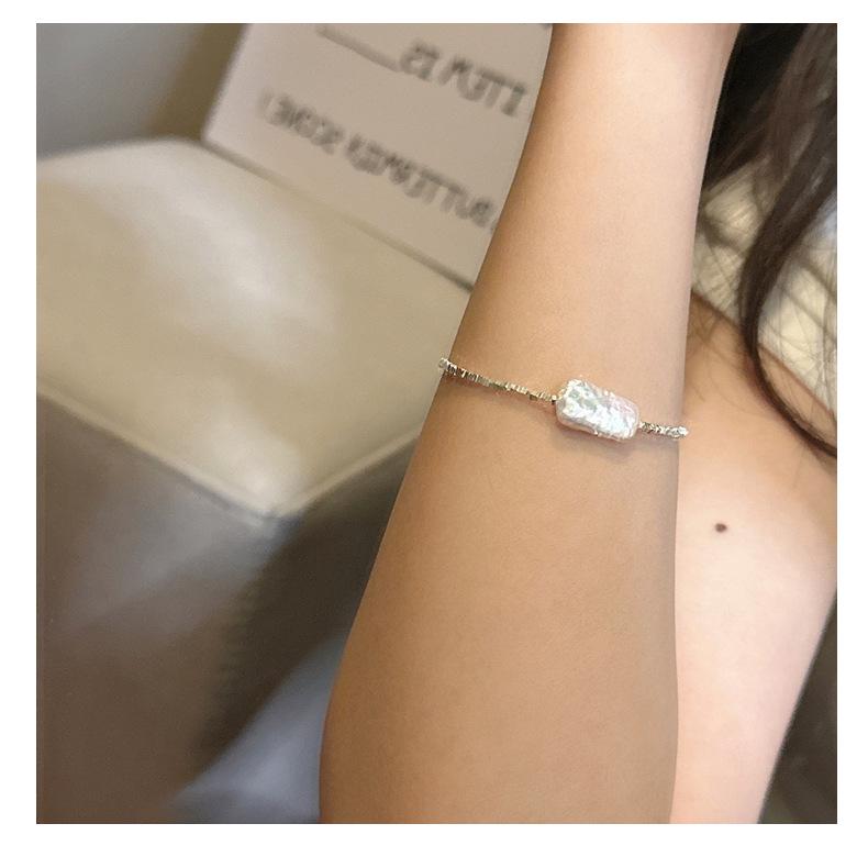 Корейское геометрическое ожерелье из стерлингового серебра 925 пробы с жемчугом - Неправильная многослойная цепочка для ключицы