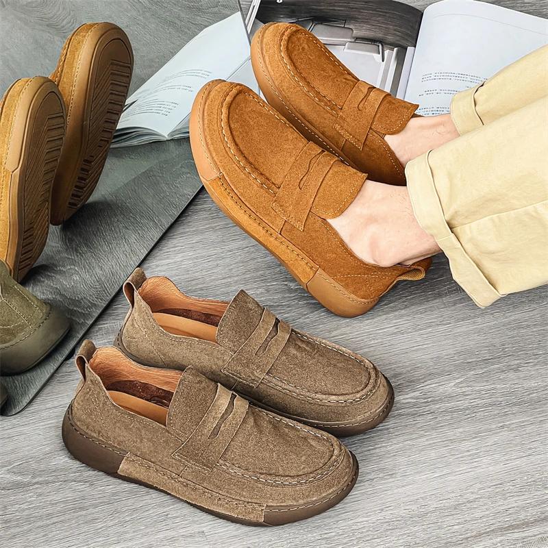 Fashion Trendy Brand Men's Suede Leather Shoes Thick Soled Wear-resistant Men's Sports Leisure Shoes Fashionable Yellow Oxford Shoes