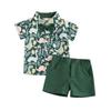 Toddler Boy Gentleman Outfit Dinosaur Print Short Sleeves Button Shirt with Bow Tie and Shorts Set for Formal Wear