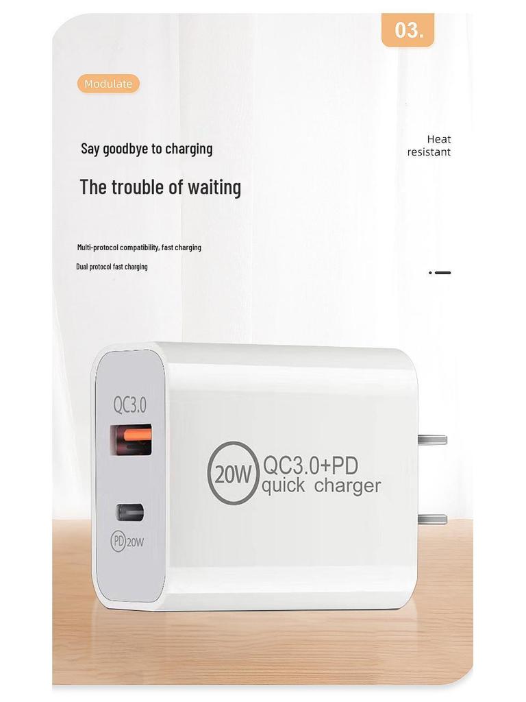 Быстрое зарядное устройство PD20W: Двухпортовый набор A+C QC3.0 для Apple 12, совместимый с вилкой EU/US