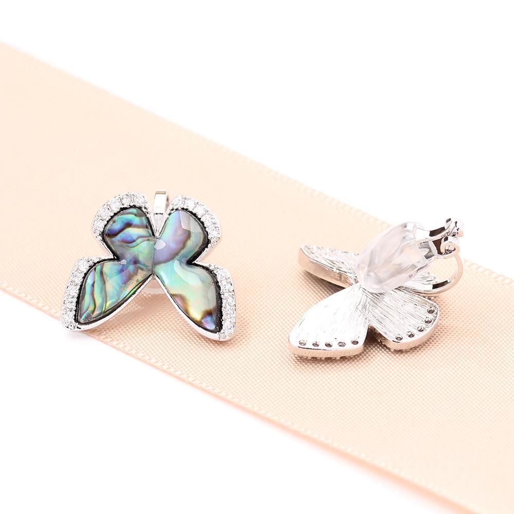Элегантные ретро нишевые серьги-клипсы бабочки из натуральной перламутровой раковины с золотым покрытием и инкрустацией камнями женские серьги универсальные