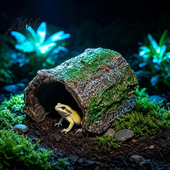 Lizard Habitat Decoration Reptile Hideout Cave, Tree Trunk Gecko Realistic Arched Natural Bark Texture Hide Hideaway for Spiders Tortoises Tank