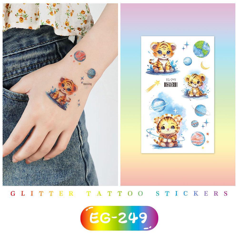 Красочные милые мультяшные животные блестящие татуировки наклейки для детей