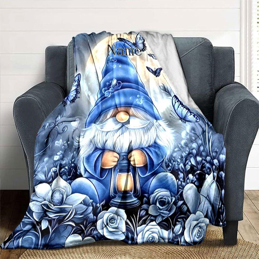 Gnome With Lantern And Butterflies Throw Personalized Blanket Personalized Text Comfortable Great For Sofa Couch Office Bed Picnics All Season Use