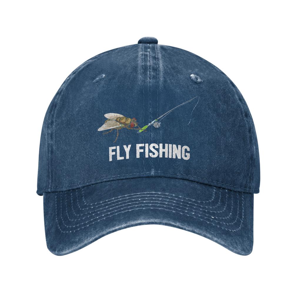 Casual Fly Fishing FisherUnisex Pun Funny Joke Baseball Caps Unisex Style Distressed Denim Headwear Sport Outdoor Summer Gift Hat