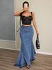 X Spot-15869# European & American Fishtail Denim Midi Skirt - Long, Slimming, Hip-lifting, Elegant.