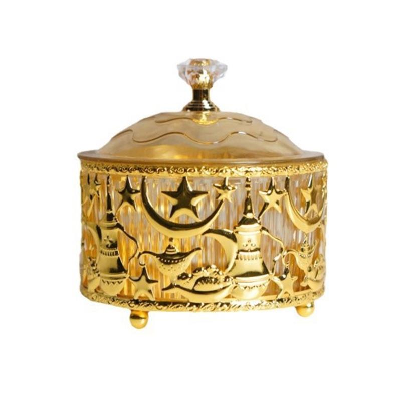 Elegant Eid Festival Candy Tray Snacks Display Plate Metal Texture Suitable for Celebration and Festival Gatherings