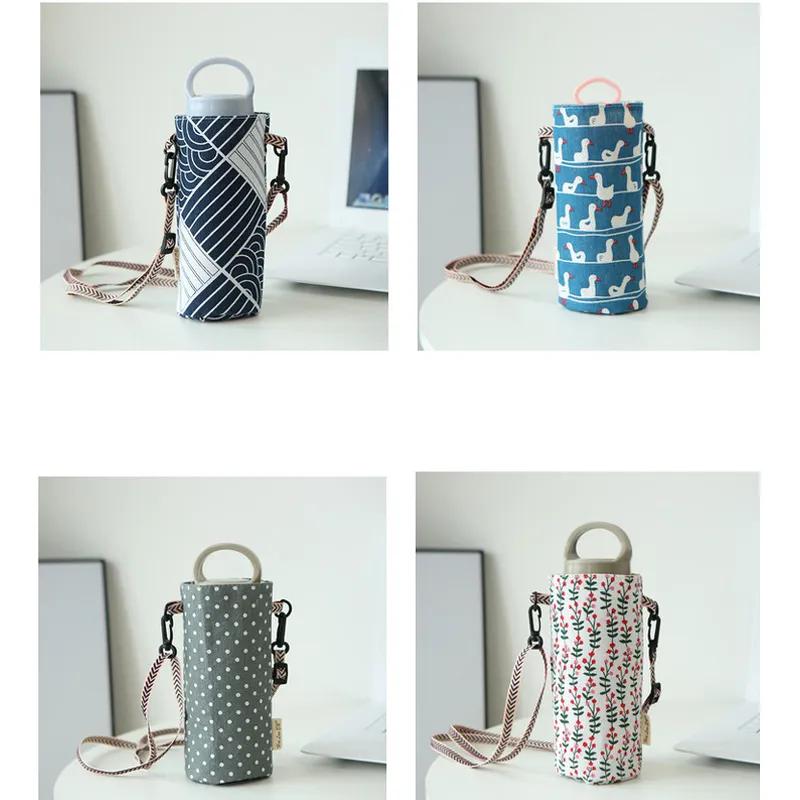 Сумка для хранения стаканов, хлопчатобумажная льняная парусиновая сумка для стаканов для воды на открытом воздухе, простая ручная подвесная веревка, диагональный пролет, чехол для стакана, изолированный чехол для стакана для молока и чая YLE59