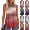 Женский круглый вырез горловины полосатый принт жилет универсальный свободный подол без рукавов футболка топ