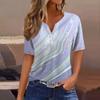 Women's Fashion Casual T-Shirt V-Neck Short Sleeve Gradient Printed Button Top