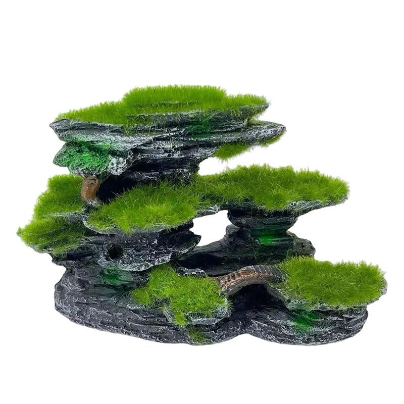 Камень «Горный вид» для аквариума, Камень «Вид» для аквариума, Укрытие для аквариума с мхом, Большие погружные смоляные украшения для аквариума