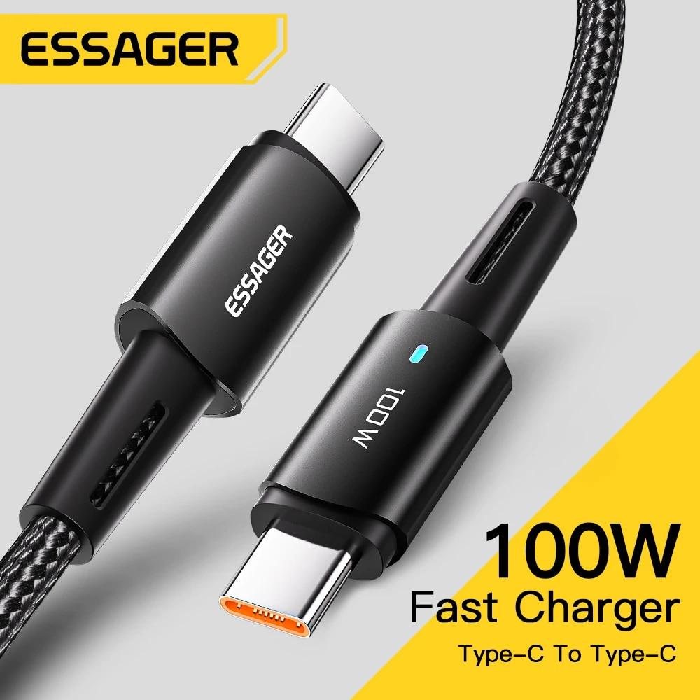 Essager Кабель USB C 100 Вт PD QC 4,0 3,0 Кабель USB типа C Кабель для быстрой зарядки Тип C для MacBook Pro Samsung Xiaomi Зарядный кабель