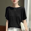 Women Knit T-shirt MODERN NEW SAGA Summer Knitted Shirt Short Sleeve Tees Slash Neck Pullover Knit Tops