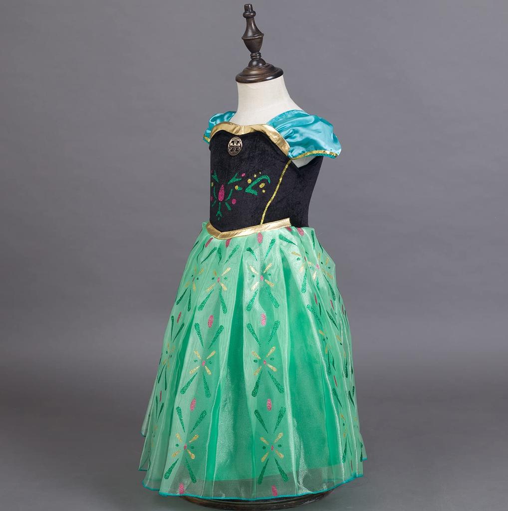 Детский костюм платья принцессы Эльзы Холодное сердце Платье Эльзы Роскошный набор Зеленое сердце Магическая коса [YITING] 5 предметов - (Платье принцессы, Тиара, Волшебная палочка, Перчатки, Парик)