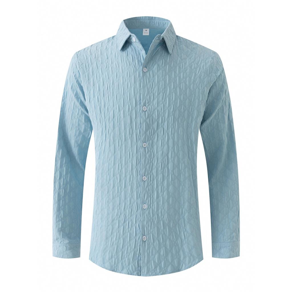 Мужская однотонная рубашка с длинным рукавом и лацканами, мужская повседневная однобортная рубашка в клетку с длинным рукавом