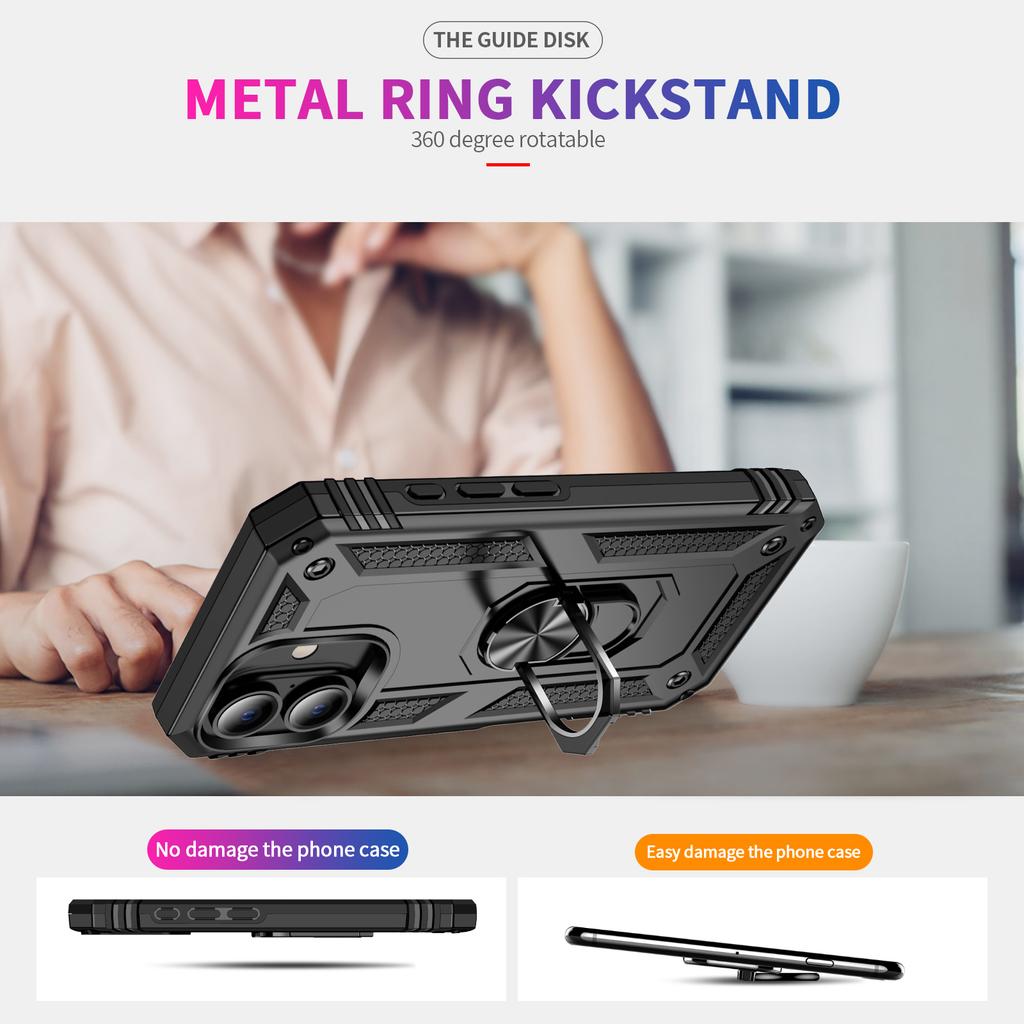 For iPhone 16 Case PC+TPU Phone Cover with Rotary Ring Kickstand