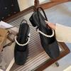 French pearl Mary Jane shoes square head high heels women's 2025 summer new thick heel light mouth single shoes bag head sandals