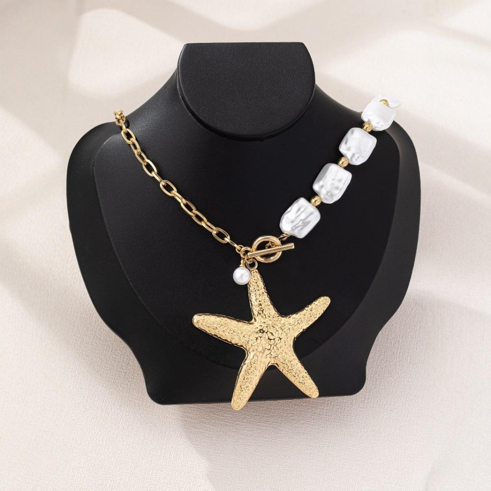 Handmade Sea Star Pendant Necklace Imitation Pearl Bohemian Shell Beads Necklace  Couple Gift