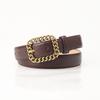 Minimalist Retro Chain Buckle Ladies Leather Belt With Alloy Clasp For Casual Wear