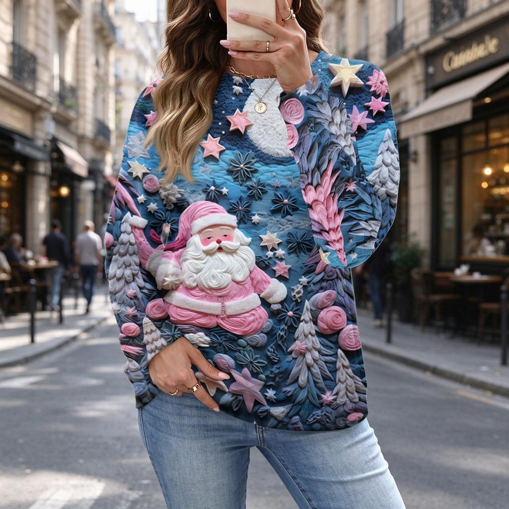 Женский повседневный топ в горошек с рождественским принтом для осени и зимы, универсальная блузка
