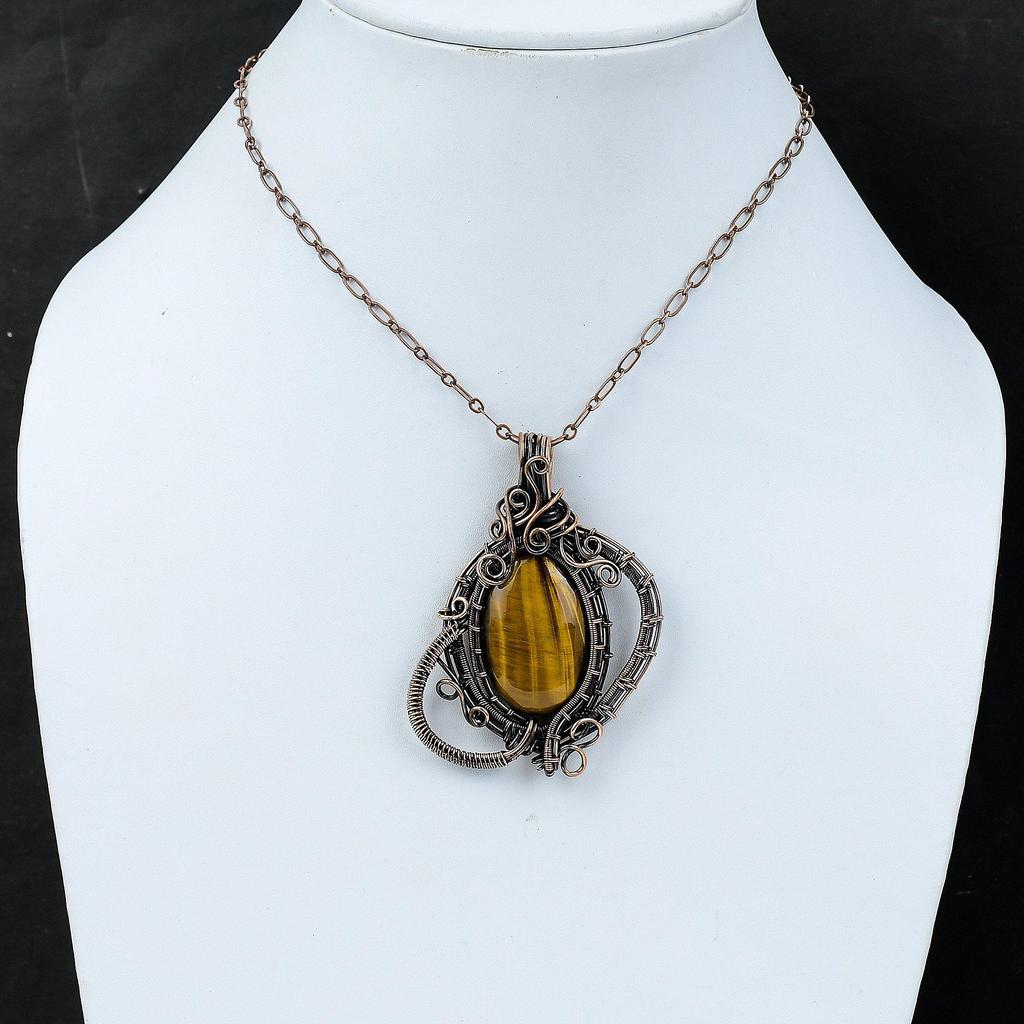 Подвеска из тигрового глаза, подвеска из медной проволоки, подвеска с драгоценным камнем, подвеска из медной проволоки, ювелирное изделие ручной работы, новинка, подвеска в подарок другу